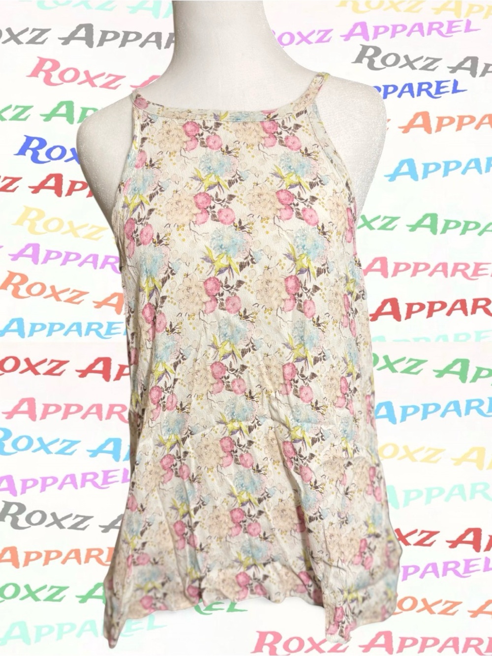 Floral Halter Tank Top - Pink & Blue Floral Print